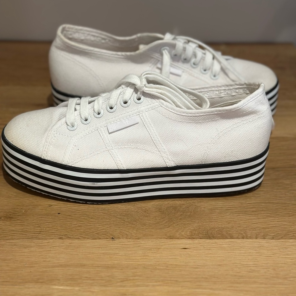 Superga 2790 COTW White Striped Platform Sneakers
